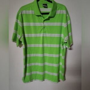 Nike Neon Green and White Striped Golf Polo